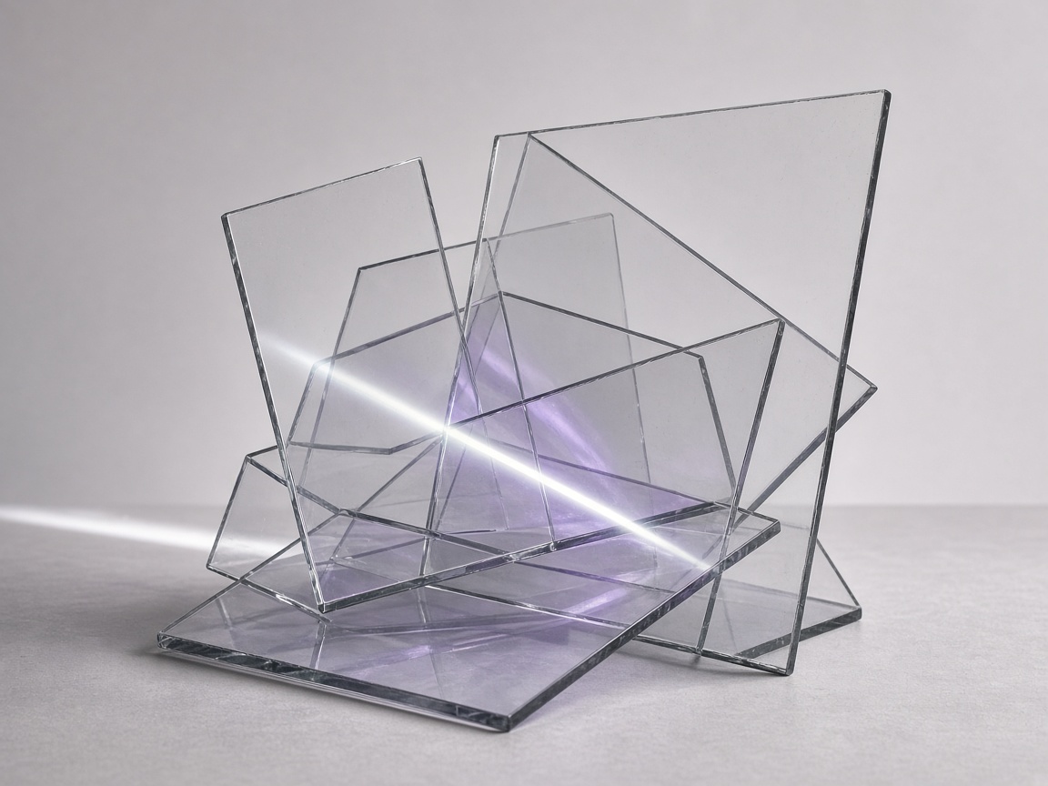 Glass planes with a visible path of light